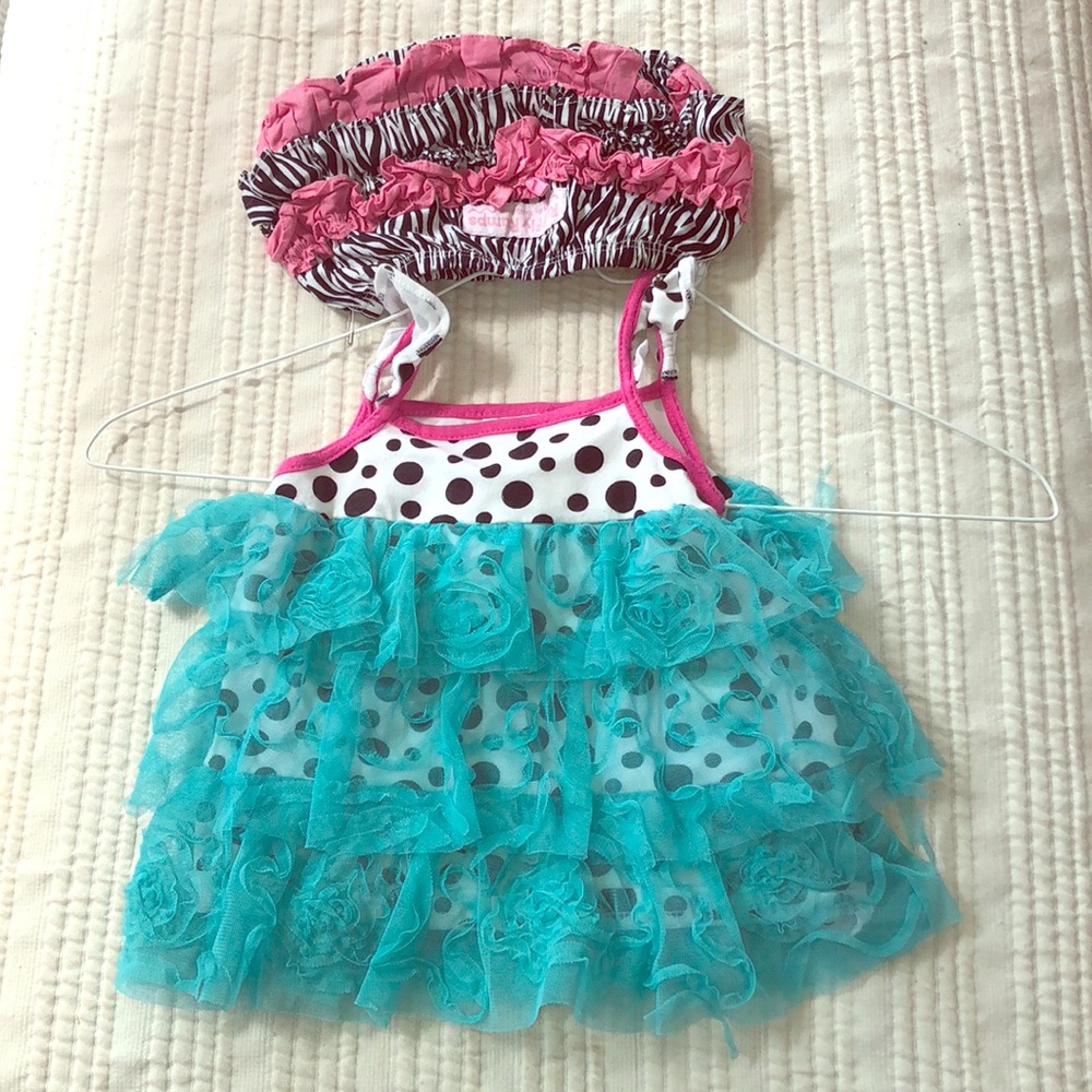 18m Girls peaches N Cream top w Aqua tulle & Pants